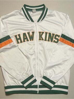 Netflix Stranger Things White HAWKINS Jacket with Green & Orange Accents